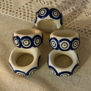 Vintage Boleslawiec Polish
Pottery Peacock Napkin Rings
Set of 5 stamped